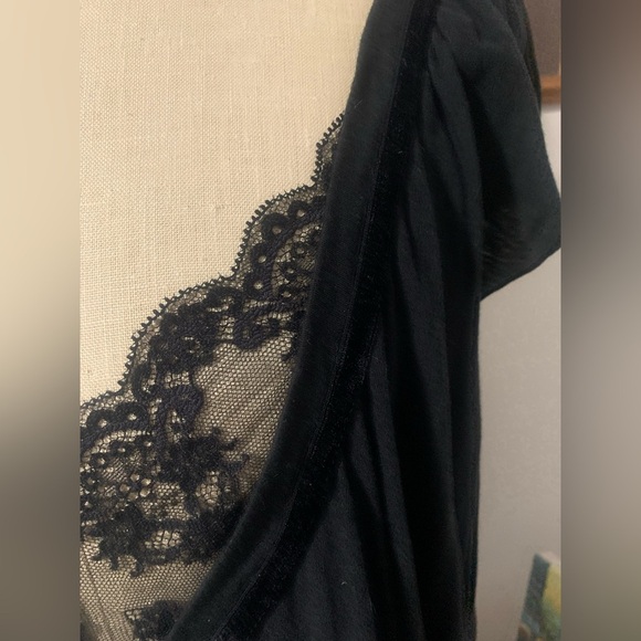 DKNY Black V-neck Top with Lace Trim - Picture 7 of 11